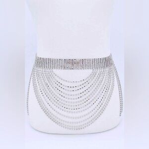 Rhinestone Chain Layered Statement Belt